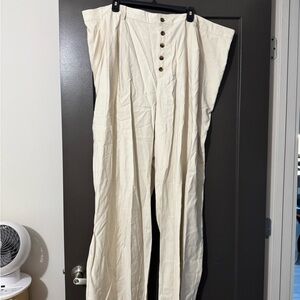 Who What Wear Plus Size Cream Wide Leg Pants with Button Detail